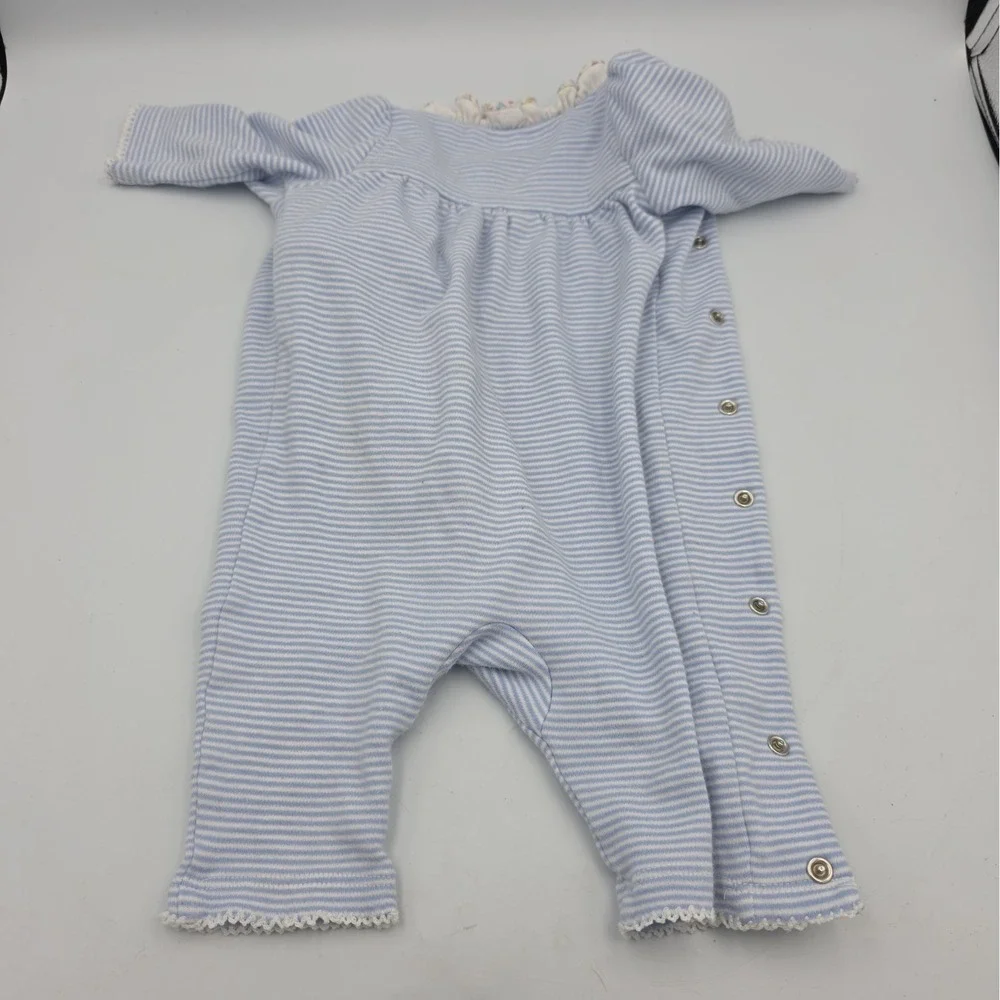 Ralph Lauren Baby Girls Floral Romper Blue/White Striped Long Sleeve 3 Month